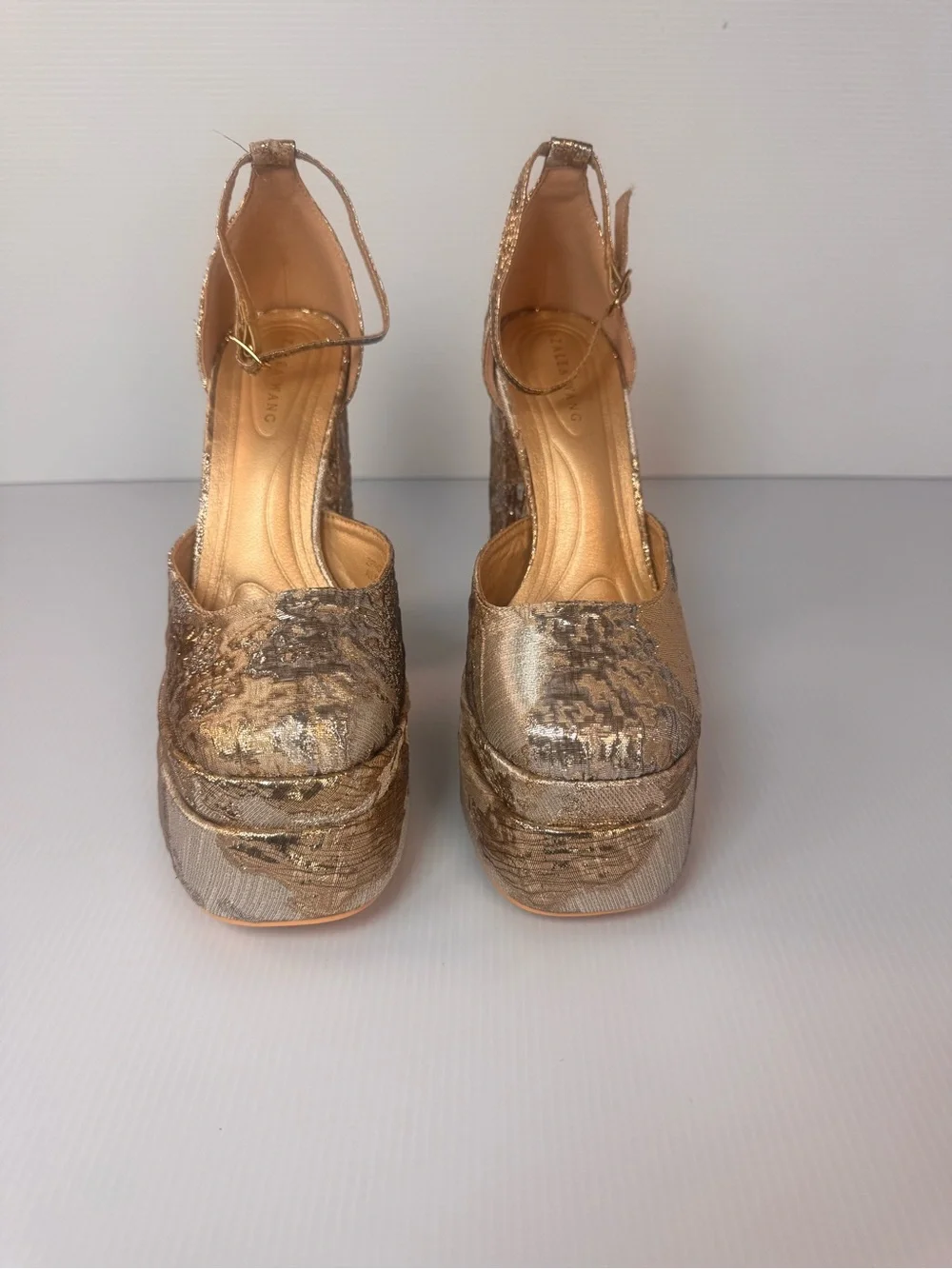 AZALEA WANG Zipphora Gold Multi Platform Heels – NIB – Sizes 7 & 8 Available